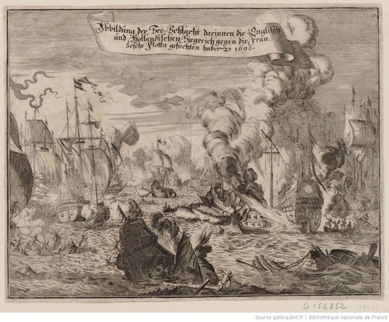 La bataille de Barfleur, estampe hollandaise, XVIIe siècle (Gallica.BnF.fr/Bnf, département des estampes, Reserve QB-201 (68)-Fol).