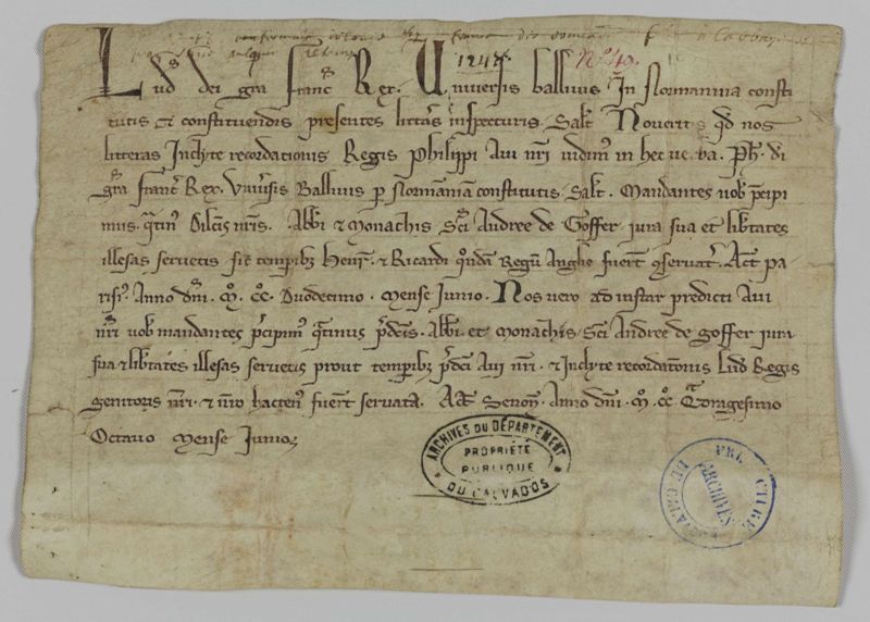 Archives du Calvados, fonds de l'abbaye Saint-André-en-Gouffern (H 6521/1). - cl. A. Poirier, Archives de la Manche