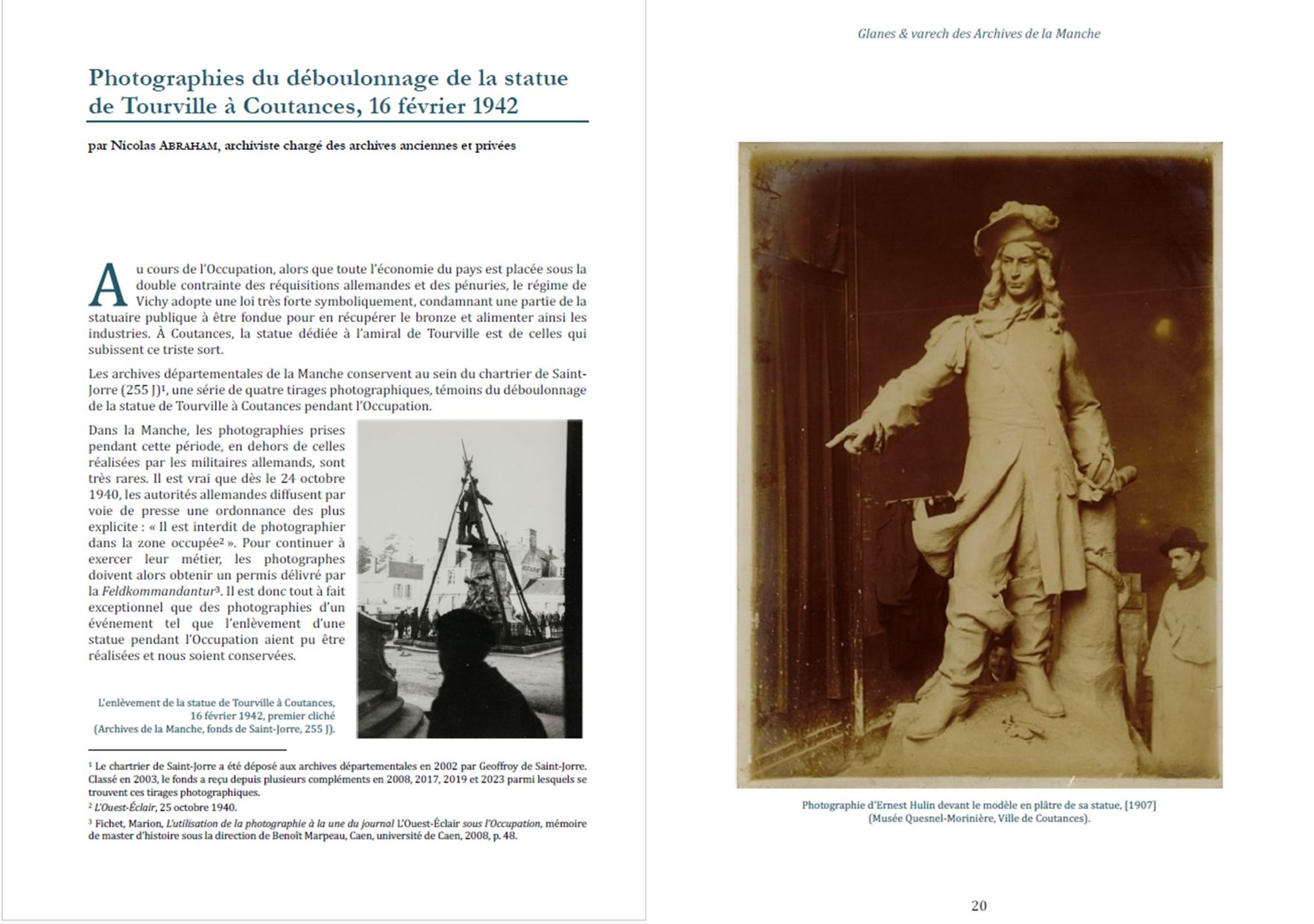 Le déboulonnage de la statue de Tourville à Coutances, 16 février 1942
